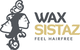 Zwei stilisierte Gesichter und der Text "Wax Sistaz Feel Hairfree" auf hellgrauem Hintergrund.