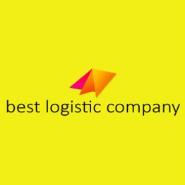 Logo with "best logistic company" text and geometric shapes on a yellow background.