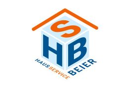 Logo von Haussservice Beier: Blaue Buchstaben HB in Würfelform mit orangefarbenem Dach.