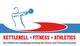 Silhouette mit Kettlebell, Text: "Kettlebell Fitness Athletics", Ganzkörpertraining.