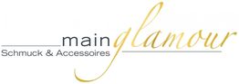 Logo mit Text: "main glamour" in Gold und "Schmuck & Accessoires" in Schwarz.