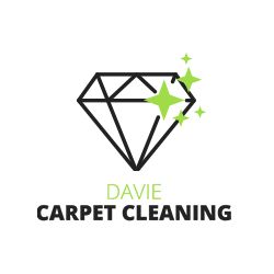Logo of a diamond with green sparkles above "Davie Carpet Cleaning" text.