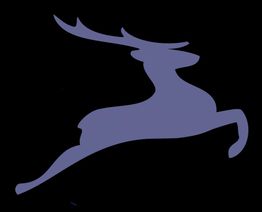 Springendes Rentier-Symbol in Lila vor schwarzem Hintergrund.