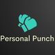 Logo met turquoise bokshandschoen en tekst "Personal Punch" op donkere achtergrond.