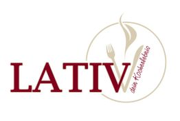 Logo mit dem Text "LATIV, dein Kocherlebnis" und Besteck-Symbolen in einem Kreis.