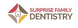 Logo of Surprise Family Dentistry with a tooth icon in a colored diamond shape.