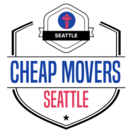 Logo with "Cheap Movers Seattle" text and Space Needle icon.