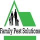 Family Pest Solutions logo: a family silhouette inside a green house outline.