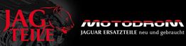 Banner mit rotem "JAG TEILE" und "MOTODROM" Text; Jaguar Ersatzteile neu und gebraucht.