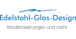 "Edelstahl-Glas-Design-Logo mit Schriftzug: Modernisierungen und mehr."