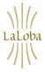 Logo mit der Aufschrift "LaLoba" und stilisierten Linien in hellbrauner Farbe.