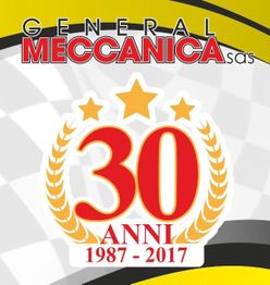 Logo di General Meccanica, 30 anni, 1987-2017, con stelle e ghirlanda gialla.
