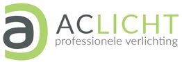 Logo van AC Licht met groene en zwarte tekst: "professionele verlichting".