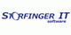 Textlogo: Storfinger IT software in blauer Schrift auf weißem Hintergrund.