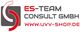 Logo der ES-Team Consult GmbH mit Website: www.uvv-shop.de in Rot und Grau.