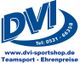 Logo von DVI Sportshop mit Telefonnummer und Webseite, Teamsport und Ehrenpreise in Blau.