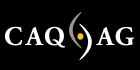 Logo mit der Aufschrift "CAQ AG", schwarz-weißer Hintergrund, gelber Punkt in der Mitte.