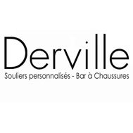 Texte: "Derville - Souliers personnalisés - Bar à Chaussures" en noir sur fond blanc.