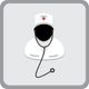 Icono de médico con gorro de enfermería y estetoscopio en fondo gris.