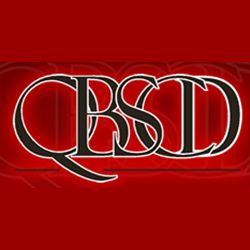 Logo with overlapping letters "QBSD" on a dark red background.
