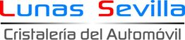 Texto del logo: "Lunas Sevilla, Cristalería del Automóvil" en azul, rojo y negro.