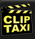 Filmklappe mit gelbem Text "CLIP TAXI" auf schwarzem Hintergrund.