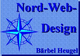 Blaues Logo mit Windrose und Text: "Nord-Web-Design, Bärbel Heugel" auf blauem Hintergrund.