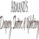 Text "Armand's Drapery, Shutters & Upholstery" in stylized script on white background.