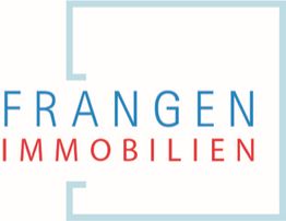 Logo mit Text "Frangen Immobilien" in Blau und Rot, umrahmt von einem hellblauen Winkel.