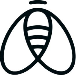 Ein minimalistisches Symbol einer Biene in Schwarz-Weiß mit drei Streifen auf dem Körper.