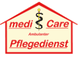 "Logo eines ambulanten Pflegedienstes, gestaltetes Haus mit Schriftzug 'mediCare Pflegedienst'."