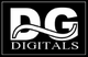 Schwarz-weißes Logo mit den Buchstaben "DG" und dem Wort "Digitals" in einem Rechteck.