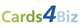 Logo mit dem Text "Cards4Biz" in Grün und Blau.