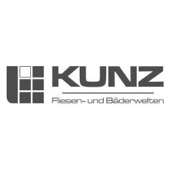 Logo mit „KUNZ Fliesen- und Bäderwelten“ und Fliesensymbol links.