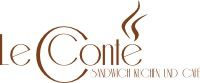 Logo mit Schriftzug "Le Conte" und stilisierten Dampfwellen, darunter "Sandwich Kitchen and Café".