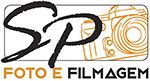Logotipo com as letras "SP" e um desenho de câmera. Texto: "Foto e Filmagem".