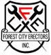 Logo of Forest City Erectors Inc. featuring crossed wrenches and bold letters, FCE.
