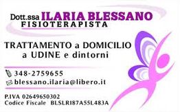 Biglietto da visita di Ilaria Blessano, fisioterapista a Udine. Contatti e P.IVA inclusi.