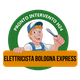Illustrazione di un elettricista sorridente con un cacciavite. Testo: "Elettricista Bologna Express".