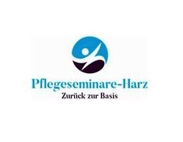 Logo mit stilisierter Figur, Text: "Pflegeseminare-Harz, Zurück zur Basis".