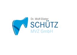 Logo von "Dr. Wolf-Dieter Schütz MVZ GmbH" mit abstraktem blauem Zahnmotiv.