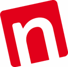 Rotes, stilisiertes „n“ in einem leicht kippten Quadrat auf weißem Hintergrund.