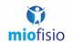 Logo "miofisio" con figura stilizzata blu che alza le braccia in un cerchio.