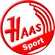 Rotes Logo mit stilisiertem "HAAS Sport" Schriftzug in einem Kreis.