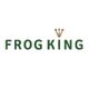 Text "Frog King" mit einer goldenen Krone über dem "O" auf weißem Hintergrund.