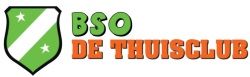 Logo met tekst "BSO De Thuisclub" en een groen schild met witte diagonale streep en sterren.