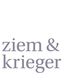 "Grauer Text 'ziem & krieger' auf weißem Hintergrund, klare und einfache Gestaltung."