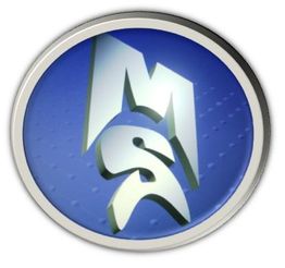 Rundes Logo mit den Buchstaben M und S in 3D-Optik auf blauem Hintergrund.
