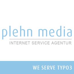 Logo von Plehn Media, Internet Service Agentur. Text: "We serve TYPO3".