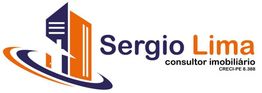 Logotipo de Sergio Lima, consultor imobiliário, com ícone de prédio estilizado em laranja.